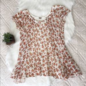 Free People | Floral Crochet Open Knit Swing Top